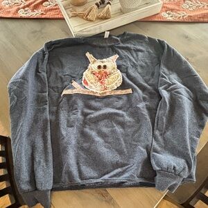 Blue-gray Quilted/Applique Owl Sweatshirt